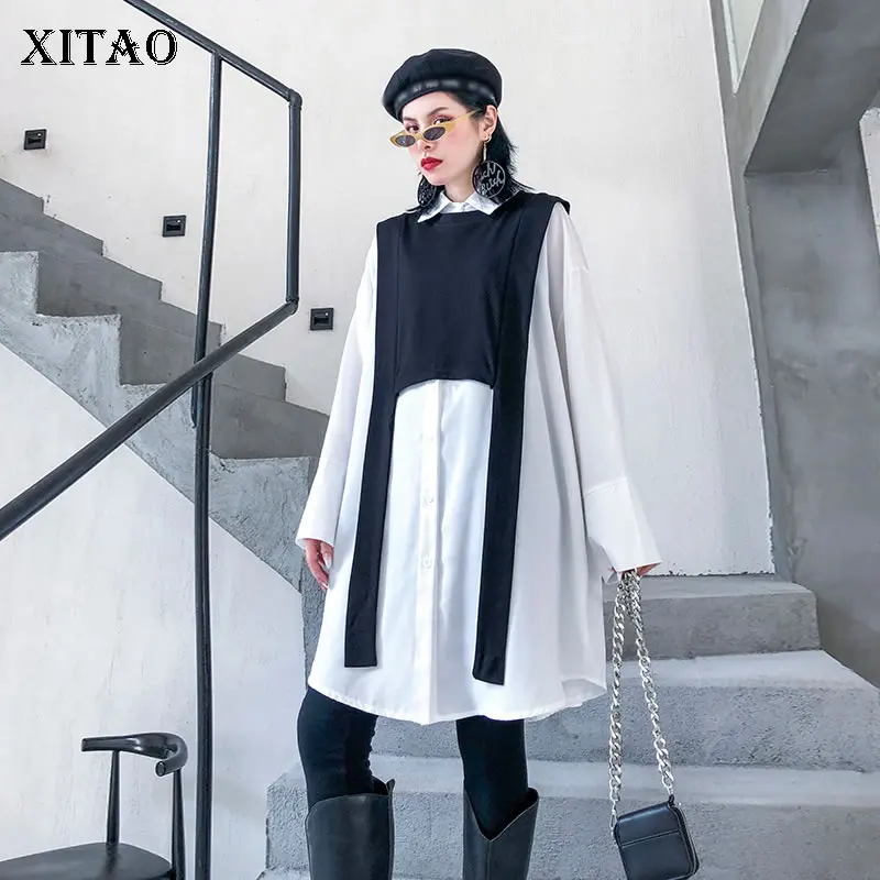 XITAO Модный комплект из двух предметов женские рубашки размера плюс жилет женский комплект 2 шт. уличная одежда осенние женские топы и блузки GCC2808