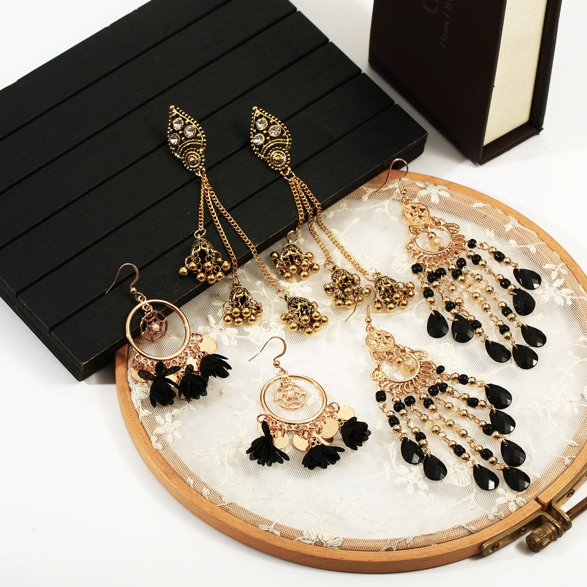 Vintage Ethnic Tassel Earrings Set For Women Bohemian Multilayer Geometric Drop