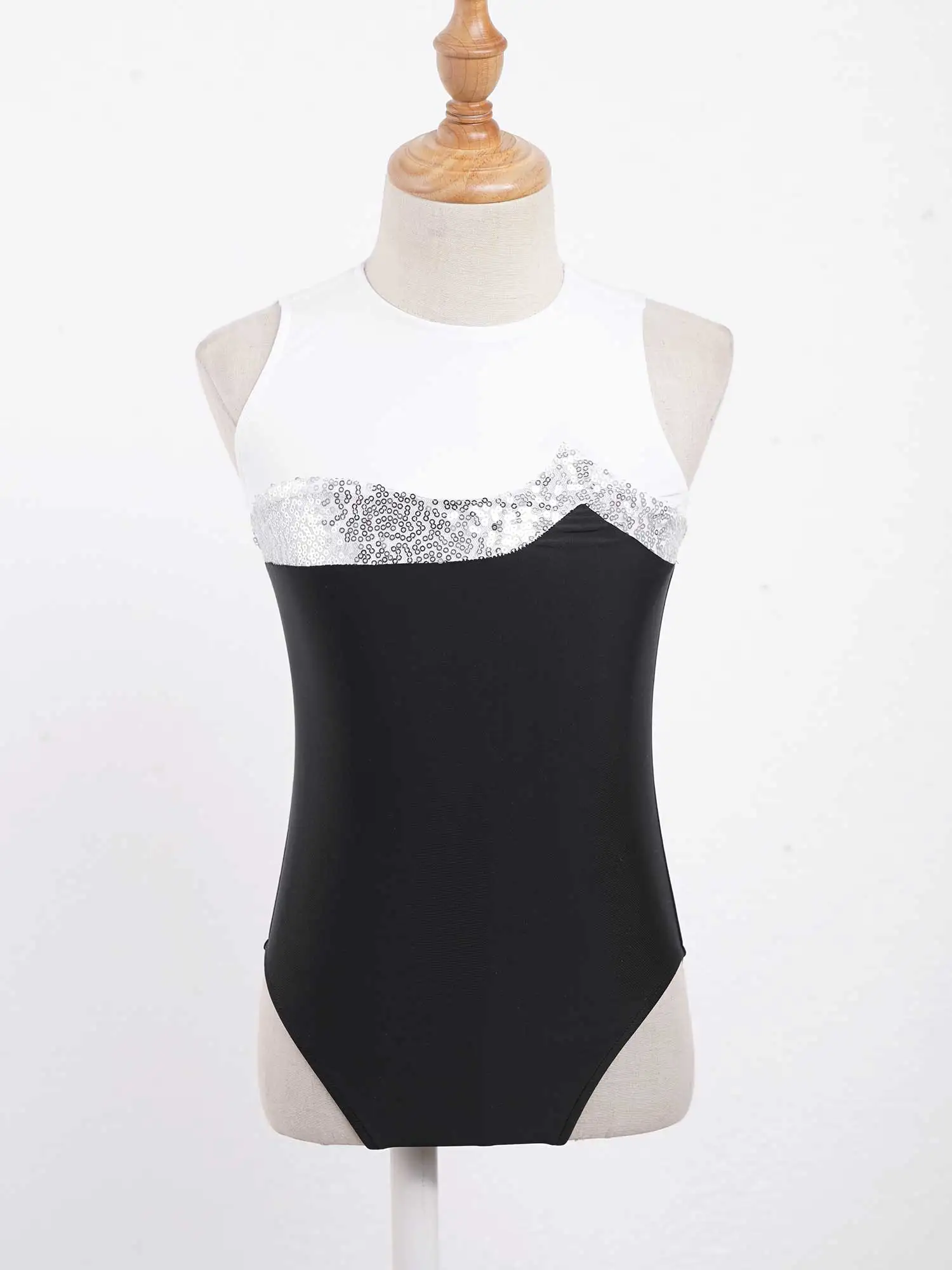 Child Kids Girls Sleeveless Shiny Sequins Keyhole Back Gymnastics Ballet Dance Leotard Gymnastics Bodysuit for Girls Dance Wear
