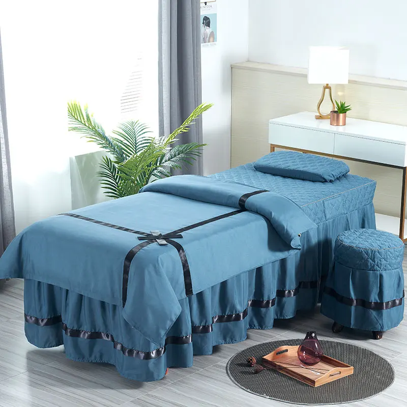 Bow-Knot Blue Премиум люкс массажный стол юбка простыня для массажа набор, 4 шт. часть 2 - Цвет: Bow-Knot Blue