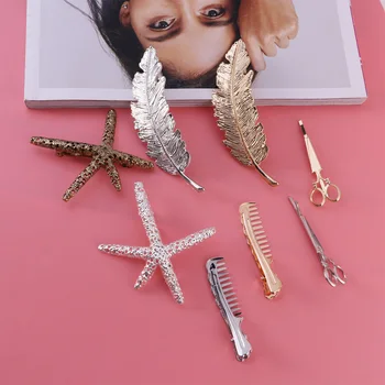 

8pcs Metal Hair Pins Scissors Feather Combs Star Hairpin Hair Clips Barrettes for Ladies