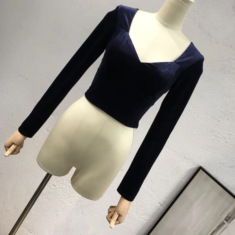 Fashion Womens Long Sleeve Elegance Square Neck Solid Tops Blouse Autumn Ladies Long Tight Bottom Shirt Pullover