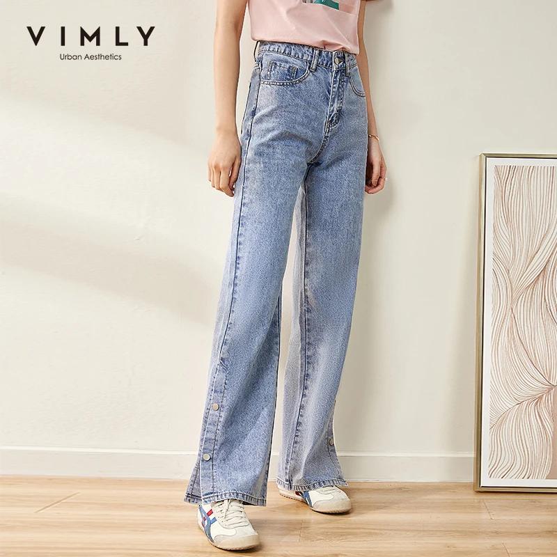 Vimly 2020 Summer Women Fashion Wide-leg Jeans Daily Causal High Waist Ankel-length Loose Vintage Female Blue Denim 70200 | Женская