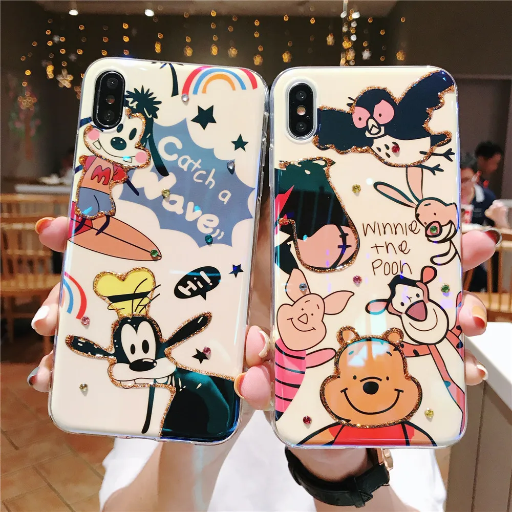 Милый мультяшный чехол для телефона Iphone 8 Plus 7 6S блестящий Винни пухл X XS чехлы MAX XR