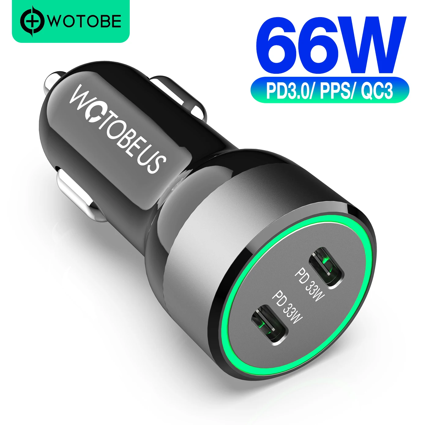 WOTOBE 66W Type C Car Charger MINI Adapter, PD3.0/PPS QC3.0 30W 20W 18W For iPhone13/12 Sumung Galaxy Xiaomi Huawei mobile phone 65 watt fast charger