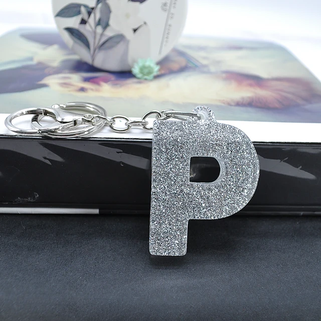 1PC Women Keychains  Handbag  Car Pendants 26 English Letter Keyring  Charms   Glitter Resin Word P