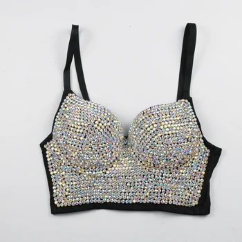 

High Quality Sexy V Neck Spaghettli Strap Sleeveless Beading Summer Women Short Top 2020 Sweet Designer Female Party Top