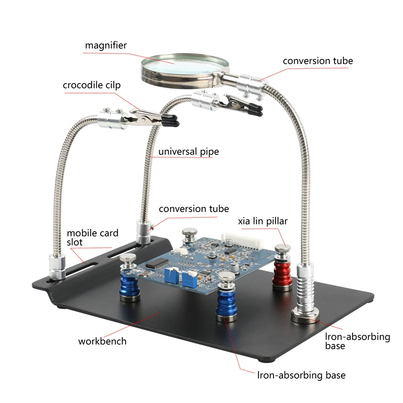 

Removable Magnetic PCB Board Fixed Clip Flexible Arm Soldering Third Hand 3X Magnifier Glass Soldering Iron Holder Repair Tools