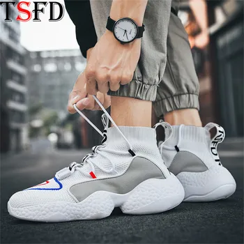 

Plus Size Men's Shoes Slip-on Male Sneakers Sock Sport Shoes Platform Running Shoes Air Mesh Sports Shoes Men Walk White Shoe V6