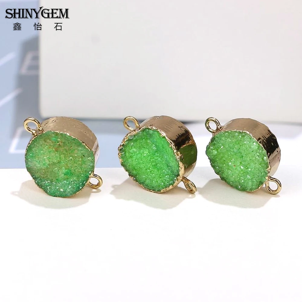 ShinyGem 15*15 мм круглый натуральный кристалл Druzy шармы соединители позолота
