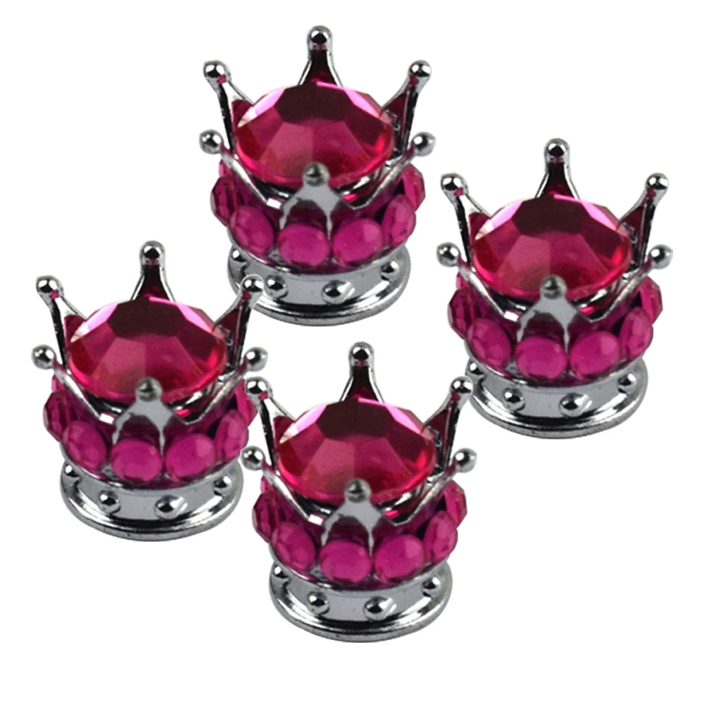 4 Silver Crown Coral Bling Diamond King Queen Tire/Wheel Valve Stem Cap Car