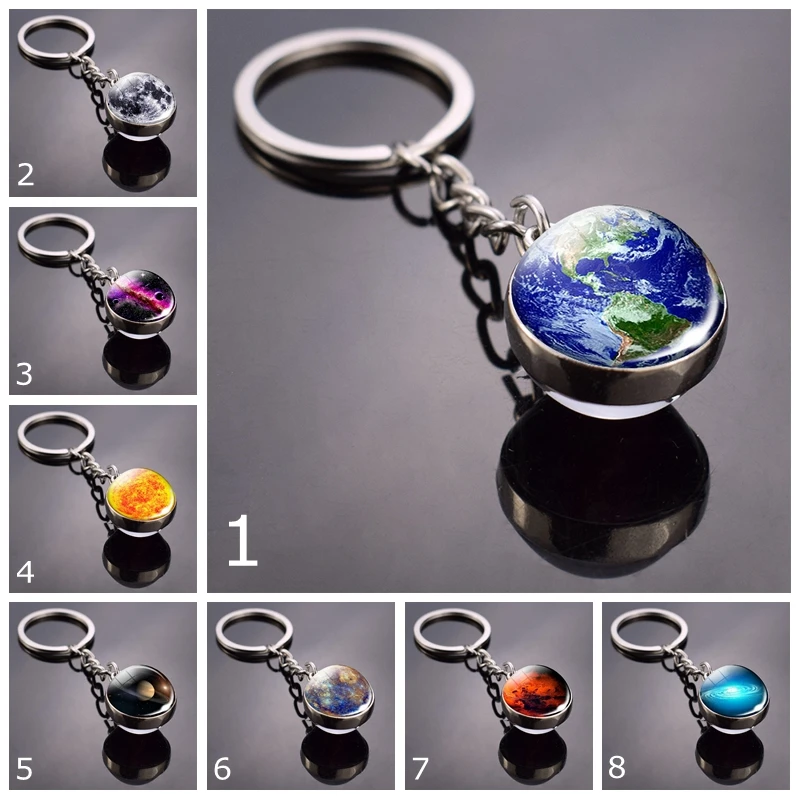 

Planet Keychain Solar System Moon Earth Sun Glass Ball Key Chain Galaxy Nebula Space Double Side Glass Keychain Keyring Keyfob