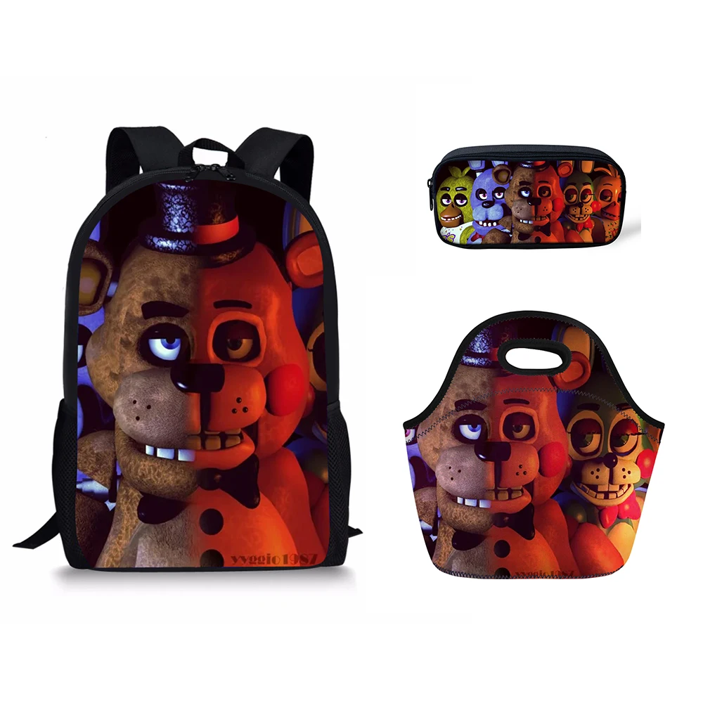 

3PCS/Set Backpack For Boy Girls Five Nights At Freddys Print Primary Students School Backpacks Cartoon Children Bookbag Mochila