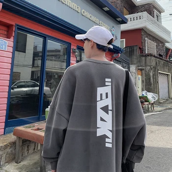 

Autumn New Hoodies Men Fashion Letters Solid Color Casual O-neck Pullover Man Streetwear Wild Loose Hip Hop Sweatshirt Male