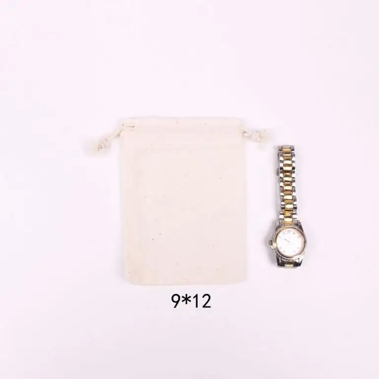 100 Pcs/Lot 7*9 9*12 10*15 13*18 15*20cm 130g Natural Cotton Bags Drawstring Pouches Gift Packaging Bag Print Customise Logo