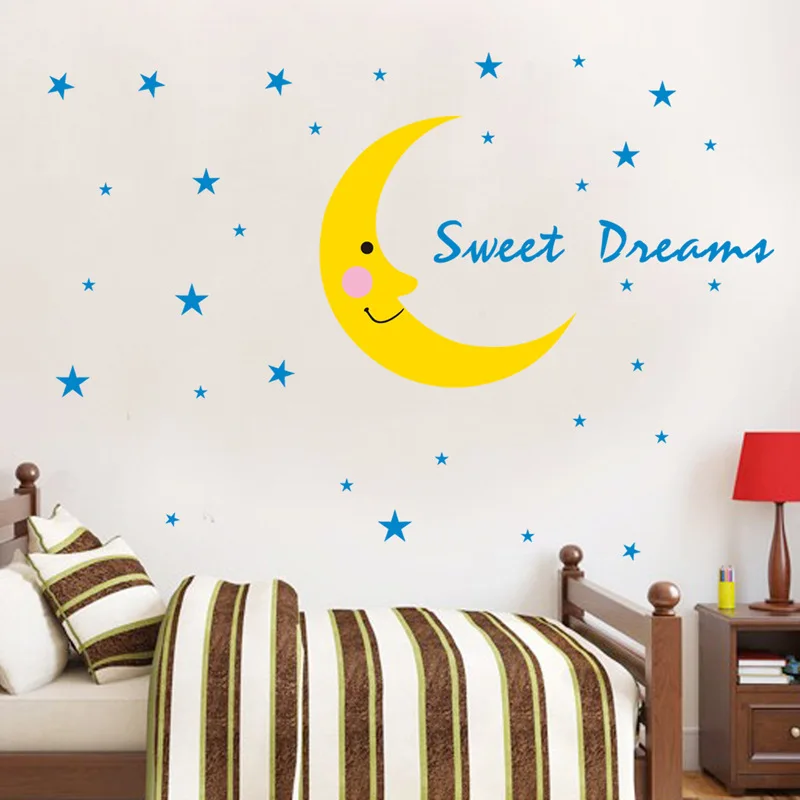3D Cloud Moon star Ornaments Wall Sticker Kids Room Decoration Sweet Dream Wood Wall Decal Nursery Decor murals Accessories