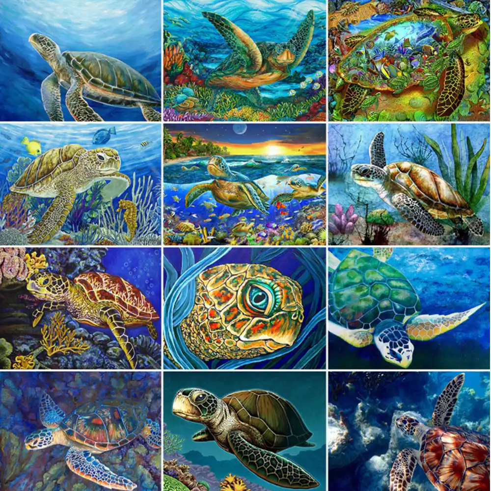 ペイントダイヤモンドの絵画動物のクロスステッチダイヤモンドモザイクウミガメ画像ラインストーン刺繍フル正方形の壁アート Diamond Painting Cross Stitch Aliexpress