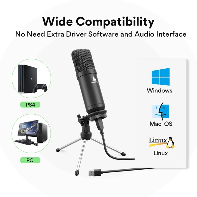 MAONO-micrófono USB de Metal AU-A04TR, condensador de PC de 192kHz/24 bits con trípode para Podcast, juegos, grabación, YouTube,Vlogging 3