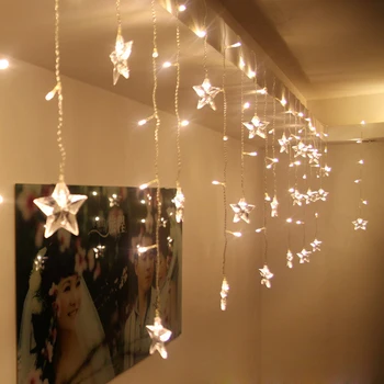 

Sale Outdoor LED Curtain String Lights Christmas Fairy Star Lights Waterproof Flashing Lights Holiday Party Wave Night Light D30