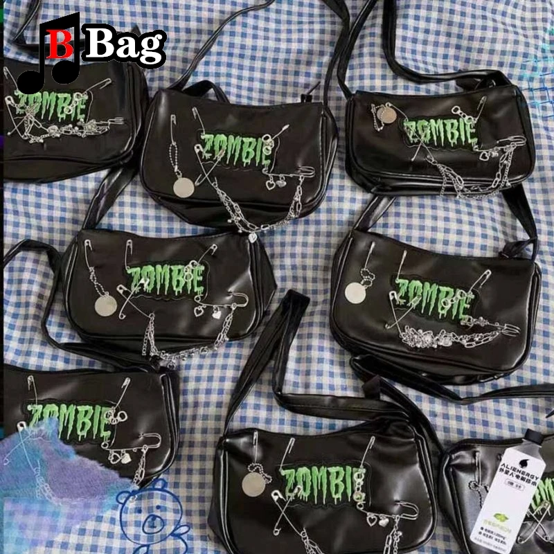 

Y2K Girl punk bag women PU Metal pendant Handbag single shoulder underarm bag female Cool pin Zombie Gothic Lolita messenger bag