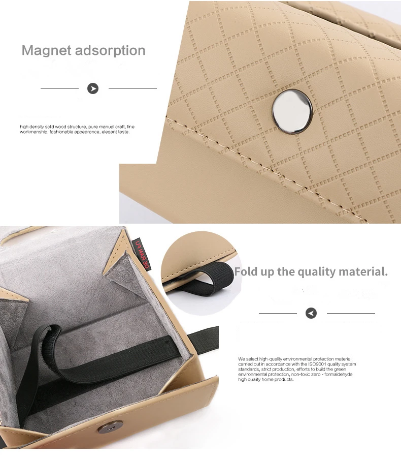 Universal Car Tissue Box Foldable PU Leather Armrest Box Sun Visor Seat Back Paper Towel Box Multi-use Car Supplies Home Decor