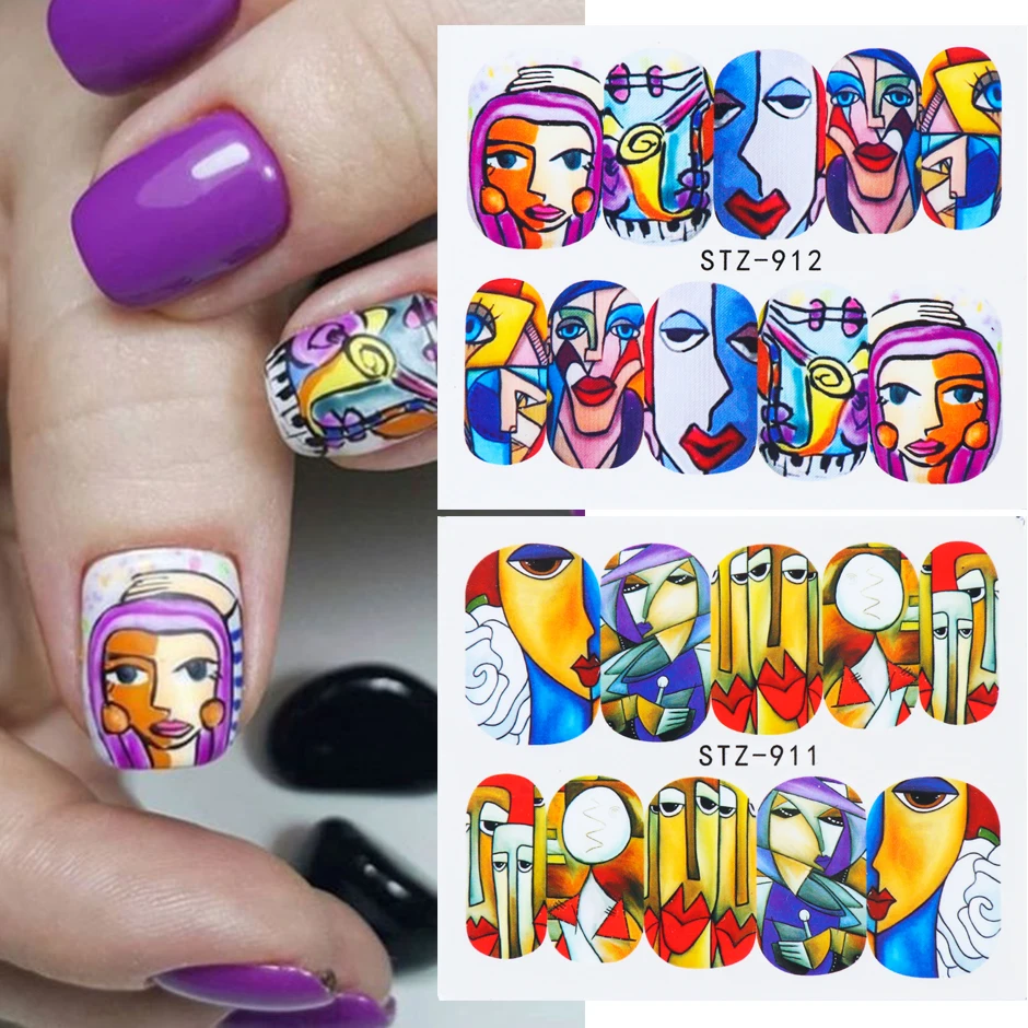 1pc Abstract Face New Design Water Nail Decals and Sticker Cool Girl Manicure Full Slider Nail Art Decorations Tips CHSTZ906-921
