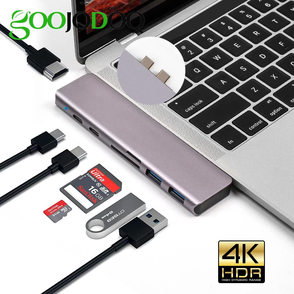 USB 3,0 Тип-C концентратор к HDMI адаптер 4 к Thunderbolt 3 USB C концентратор 7 в 1 с концентратор 3,0 TF считыватель SD карт слот C PD для MacBook Air