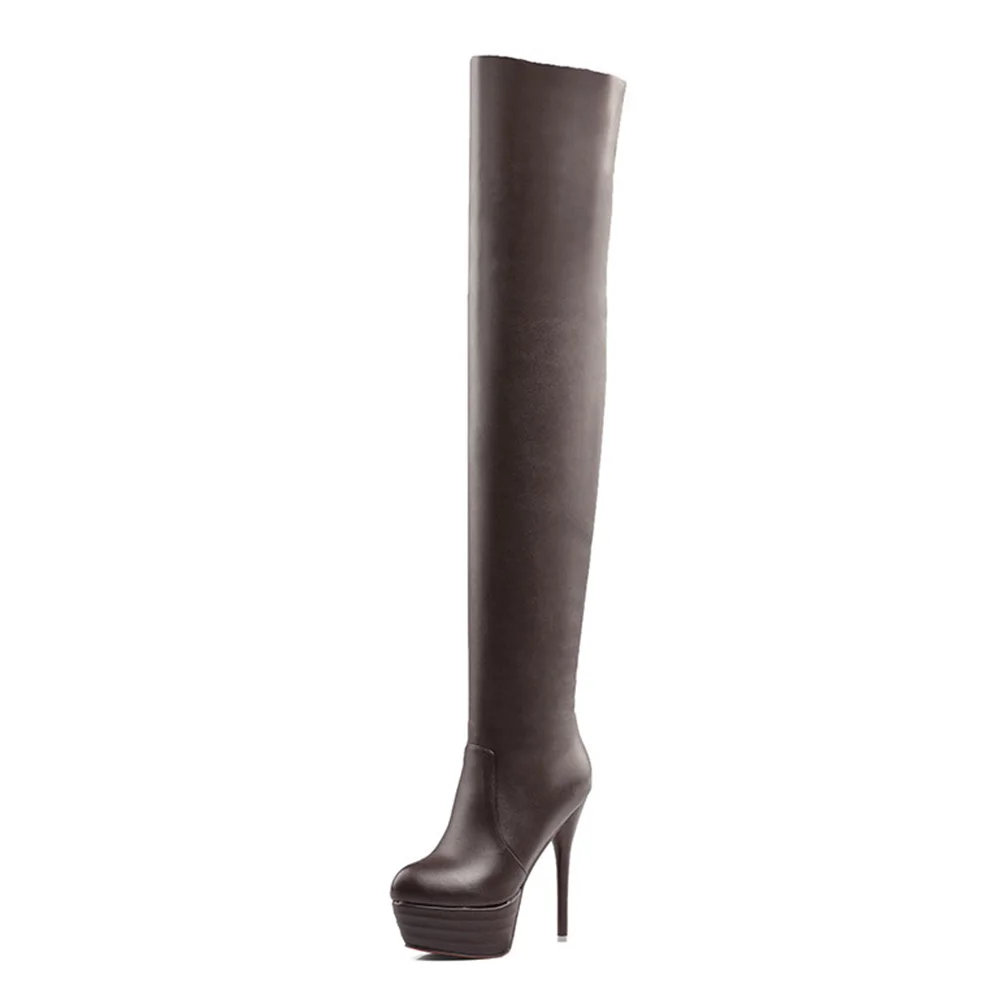 SARAIRIS brand Thin High Heels Boots Women Shoes Sexy Platform High Heels Autumn winter Over The Knee Boots woman Large Size 46 - Цвет: brown