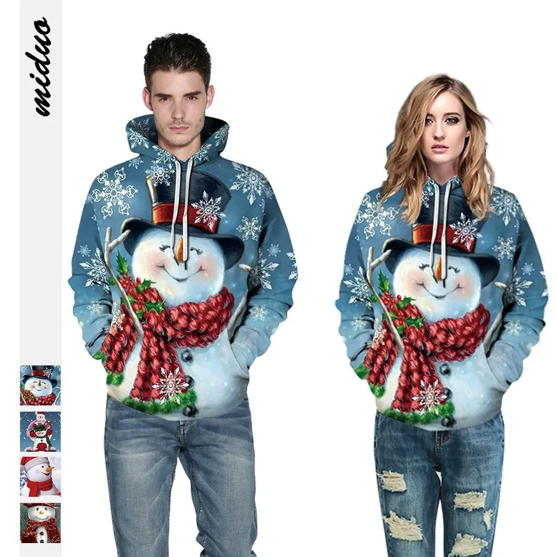 

Christmas New Year Snowman Digital Print Couples Hooded Sweater Plus Size Festival party Autumn Winter Clothing Outdoor Sweater