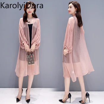 

2020 spring and summer new loose breathable thin sunscreen clothes women's mid-length super fairy chiffon cardigan jacket