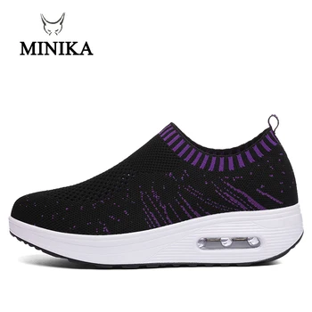 

Minika Air Massage Breathable Women's Toning shoes Sport for Women Fly Wire Fitness Swing Wedges chaussure Walking Shoes