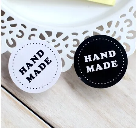 80PCS/lot Round Black and white HAND MADE Craft paper Sealing sticker/Vintage DIY Gifts posted/Baking Decoration label