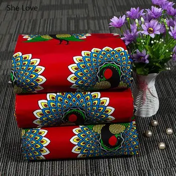 She Love Peacock Flower Prints Real Wax Fabric Ankara African Cotton Batik Fabric For Women Dress Diy Making Crafts