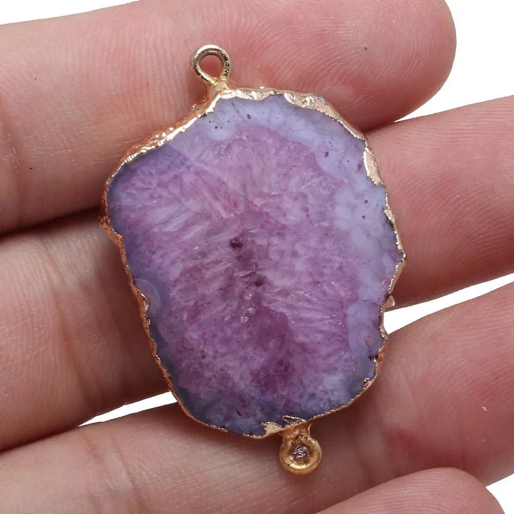 

Natural Faceted Agate Connectors Charms Purple Egg Shape Double Hole Earrings Bracelet Necklace Jewelry Size 23x37-30x42mm