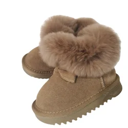 Quente de pelúcia do bebê botas de neve de couro genuíno bonito borboleta festa de inverno sapatos toddlerpadded botas de bebê sapatos de inverno