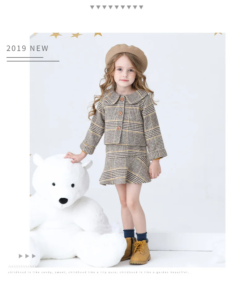 Осенне-зимний комплект для девочек, модный клетчатый кардиган с длинными рукавами+ короткая юбка, Детский комплект с юбкой для девочек 3-7 лет
