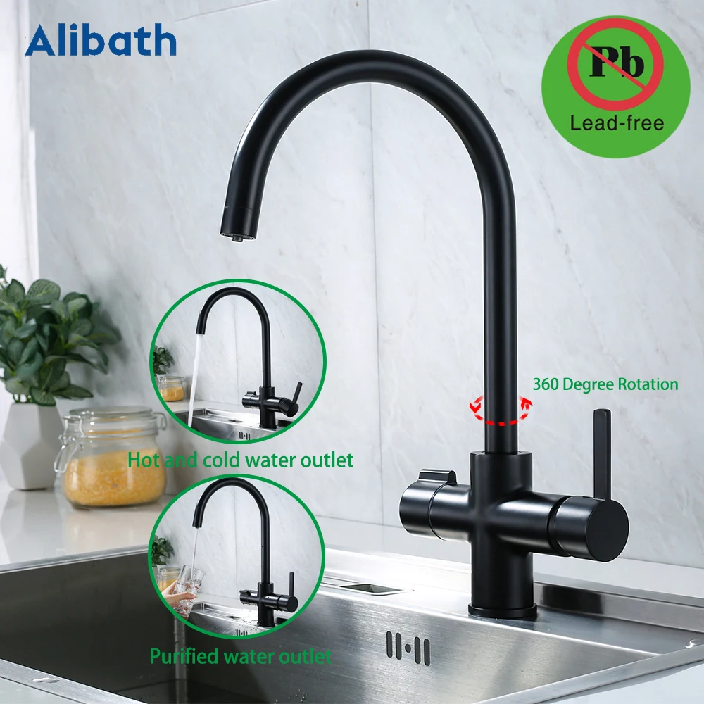 New Black Kitchen sink Faucet mixer Swivel Drinking Water 360 Degree Rotation Water Purification tap Dual Handle .