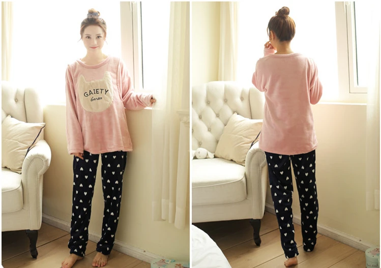 RN-9 Pregnant Homewear Suit Winter Flannel Women Nursing Sleepwear Suit Maternity Cartoon Pajamas Sets Breastfeeding Suits