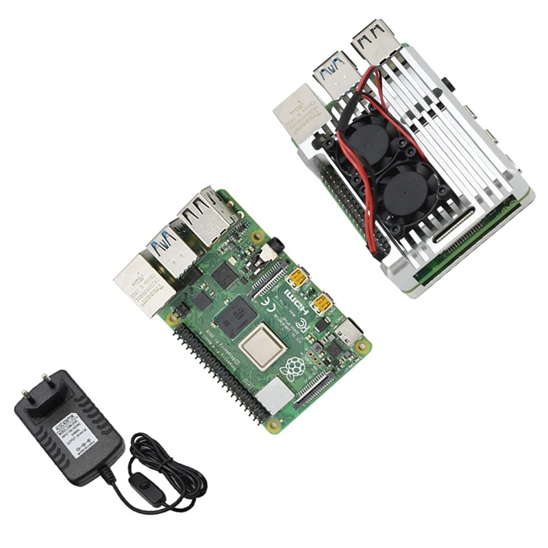 Для Raspberry Pi 4 модели B 2G Оперативная память DIY Kit с Чехол охлаждения двойной вентилятор 5V 3A Мощность адаптер