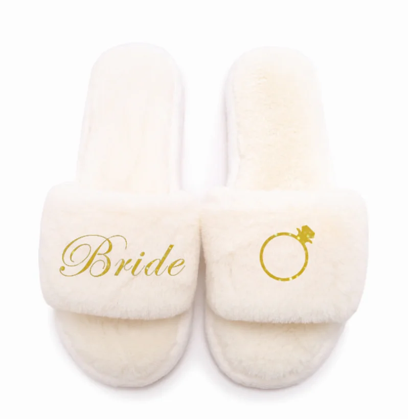 only bride ring Индивидуальные Тапочки из кораллового флиса; подарок для невесты или подружки невесты; вечерние тапочки для девичника; подарки для гостей на свадьбу - Цвет: only bride ring