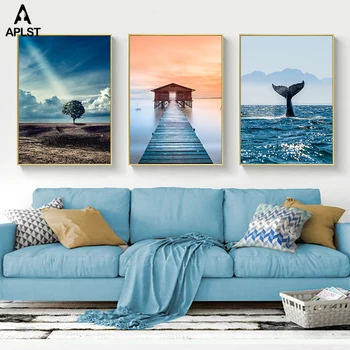 

Whale Tail Decoration Blue Ocean Posters Desert Tree Canvas Painting Prints Modern Wall Art Picture Home Living Room Decals