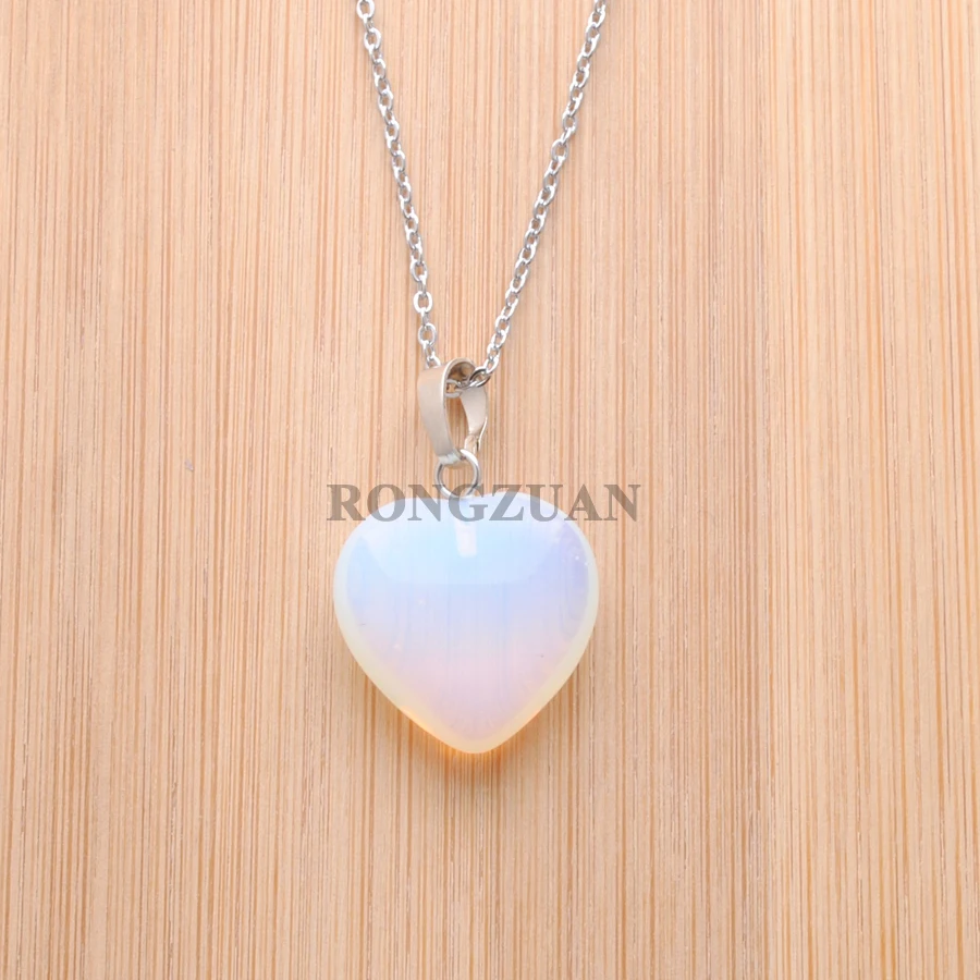 RONGZUAN Natural White Opal Gem Stone Lovers Love Heart Bead Reiki Chakra Healing Pendant Necklace Jewelry TN3435 |