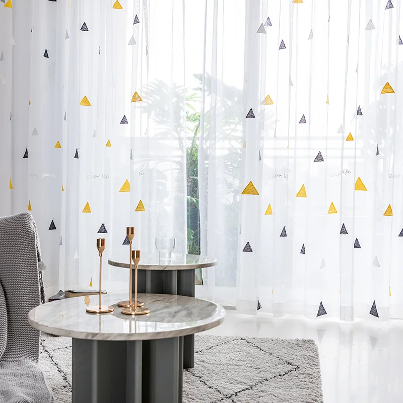 В скандинавском стиле треугольные тюлевые шторы для детской спальни детские оконные процедуры прозрачные для гостиной Готовые настройки
