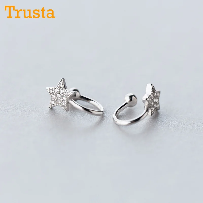 

Trusta 100% 925 Solid Real Sterling Silver Star Cz Ear Cuff Clip On Earring For Teen Girl Without Piercing Earing Jewelry DS967