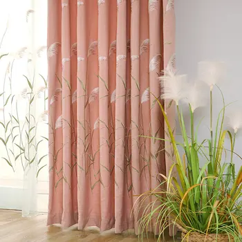 

Pastoral Faux Linen Blackout Curtain Reeds Design for Living Room Kitchen Bedroom Home Embroidered Drapes Tulle Blinds Cortina