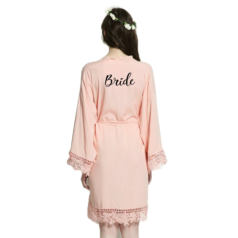 blush bride Owiter хлопковое кимоно халаты с кружевной отделкой женская свадебная Подружка невесты мать сестра короткий пояс Халат - Цвет: blush bride