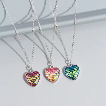 

Heart-shaped Gradient Color Scale Necklaces & Pendants Real 925 Sterling Silver Necklace For Women Fashion Fine Jewelry 925-54