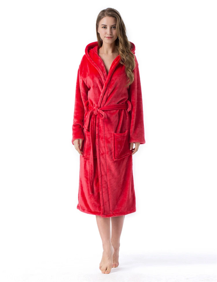 2020 Winter Kimono Robe Plush Fleece Bath Robes For Women Soft Warm Long Sleeve Hooded Nightgown Loungewear Sleepwear