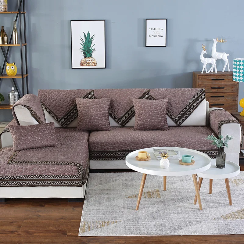 L-образный чехол для дивана, Универсальная кожаная стеганая подушка для дивана, четыре сезона - Цвет: Brownness