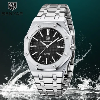 

BENYAR 2020 Mens Watches Luxury Brand Quartz Sport Watch Men Stainless Steel Band Military Watch Causal Fashion Black Wristwatch